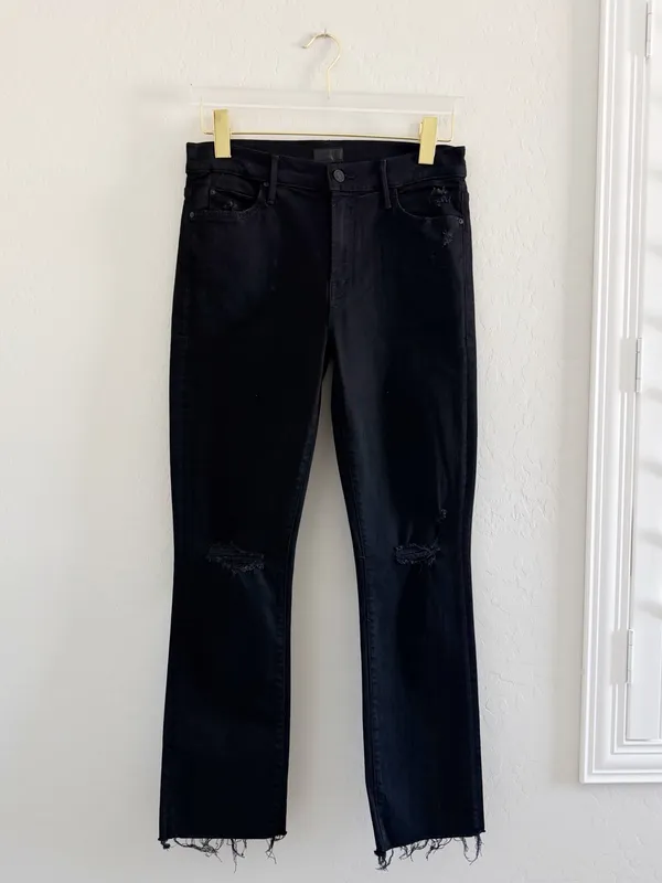 Mother Denim The Rascal Ankle Fray Cropped Straight Jeans in Guilty As Sin Sz 29 - Image 2
