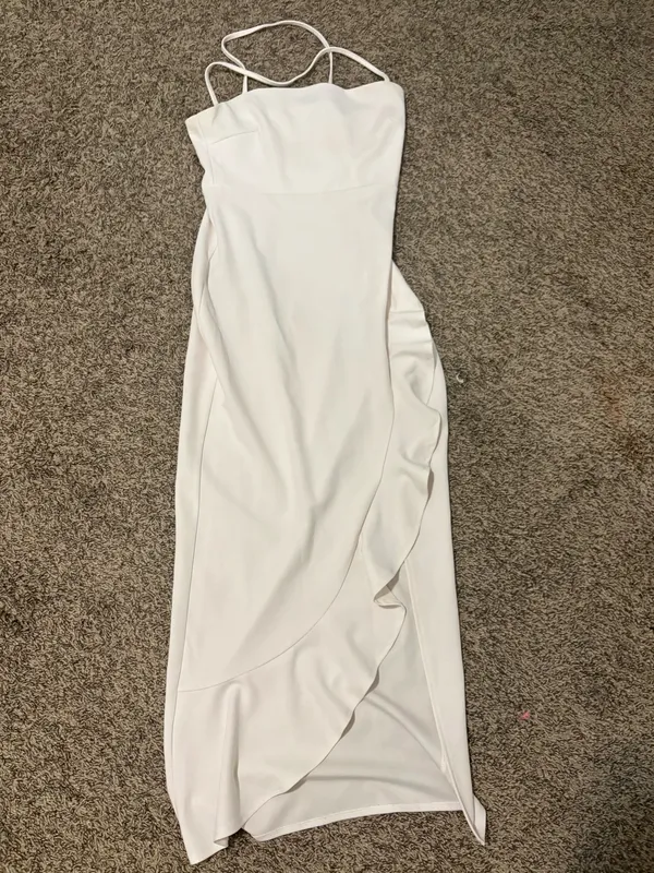White Maxi Ruffle Dress with slit Size M - Image 4