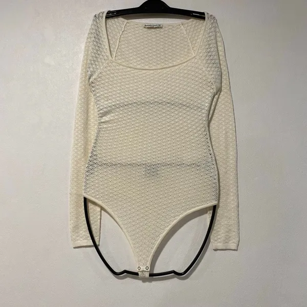 Abercrombie & Fitch Lace Bodysuit XS Cream Long Sleeve Y2K Sheer - Image 3