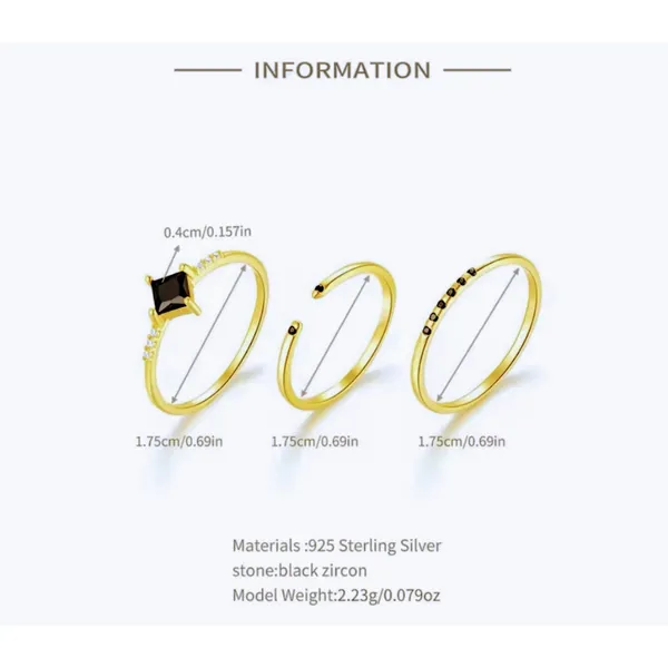 Boutique NEW Dainty‎ 14k Gold Plated S925 Ring Black Melee Stackable Minimalist Band Sz 8 - Image 12