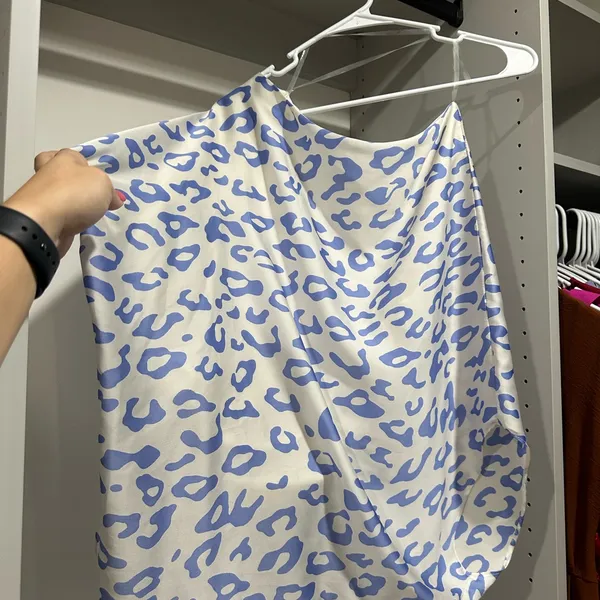 Vestique Blue and White Patterned Blouse - One Shoulder - Image 2