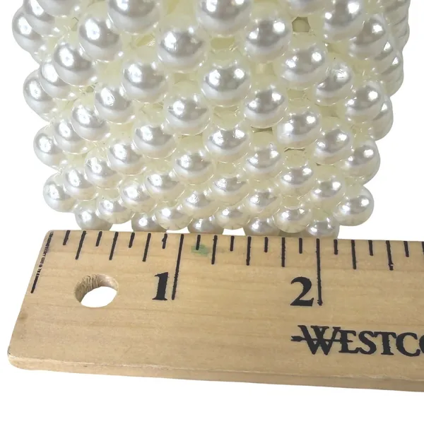 Faux Pearl‎ Beaded Tote Bag S Cream Satin Pouch Handle Bridal Wedding - Image 5