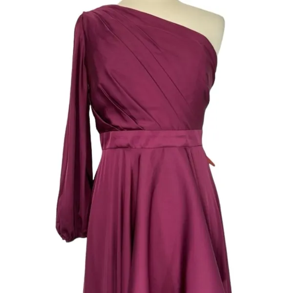 Mac‎ Duggal High Low One Shoulder Flowy Gown Maxi Dress 49141 Berry Size 8 NWT - Image 6
