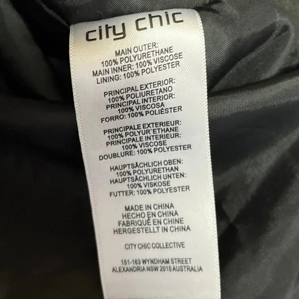 City Chic Women's Black Faux Leather Vegan Full Zip Biker Moto Coat Jacket Sz S - Image 5