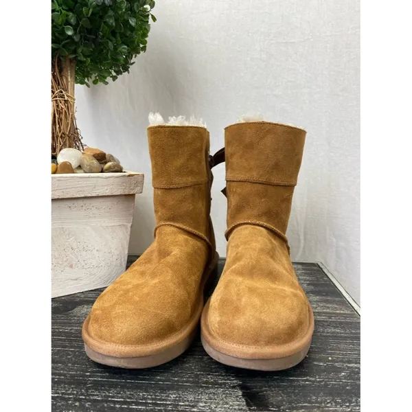 Ugg Koolaburra Tan Andrah Short Leather Fleece Lined Boots Shoes 5 - Image 3
