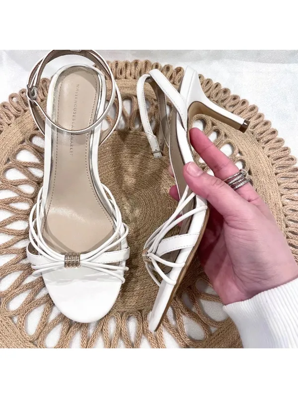 White House Black Market Gold Detail Strappy White Leather Sandal Size 8.5 - Image 2