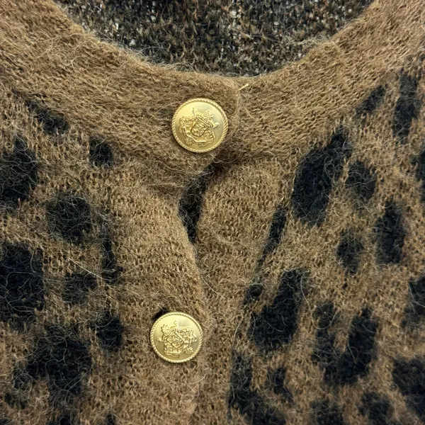 J. Crew Leopard Print Alpaca Wool Blend Cardigan Sweater Top CE695 Brown XS - Image 5