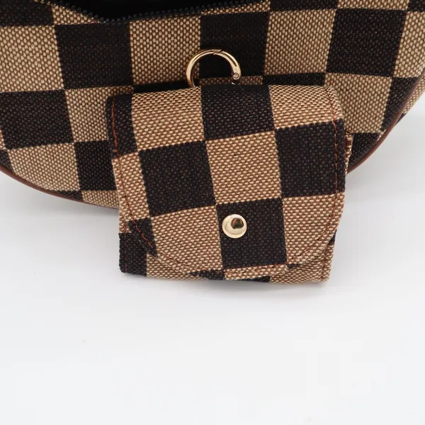 Unbranded Crossbody Bag Womens OS Checkered Brown Crescent Sling Pouch Excellent - Image 6
