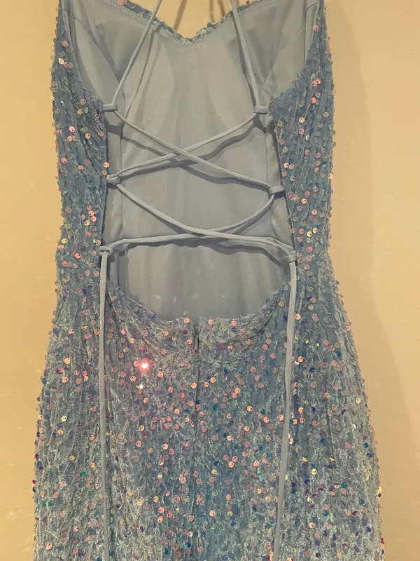 Baby blue mini sequin dress - Image 5