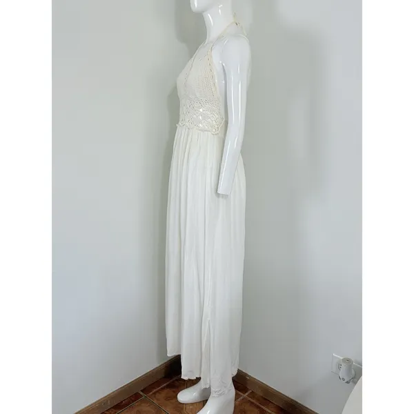 Lilbetter Womens Ivory Crochet Halter Maxi Dress Boho Beach Resort Vacation S - Image 2