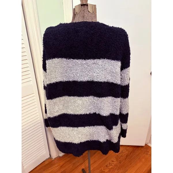 Talbots Ultra Plush Blue‎ White Striped Fuzzy Soft Sweater Wool Blend Size 2X - Image 3