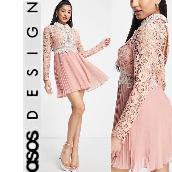 ASOS DESIGN rose Victorian-inspired Pleated Lace Dream Mini Dress 6 - Image 2