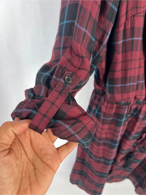 NWT Lane Bryant Plaid Drawstring Waist Dress Burgundy Black Size 18 - Image 4