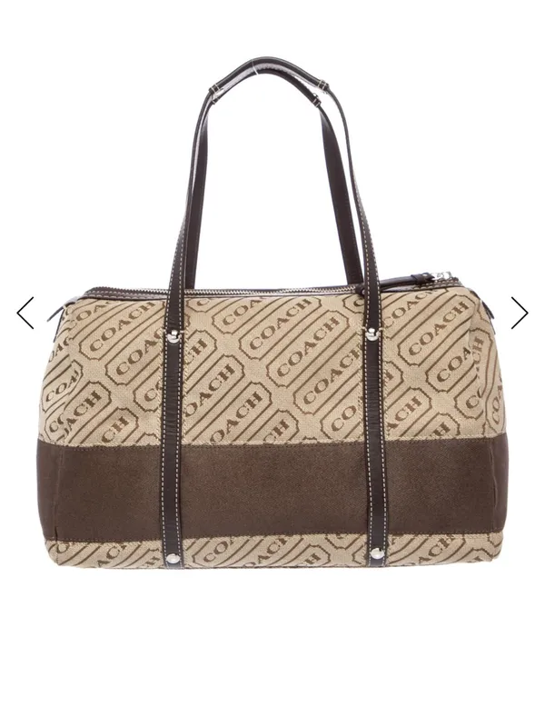 Coach Beige Signature Canvas Top Handle Tote with Dark Brown Leather Trim - Image 4