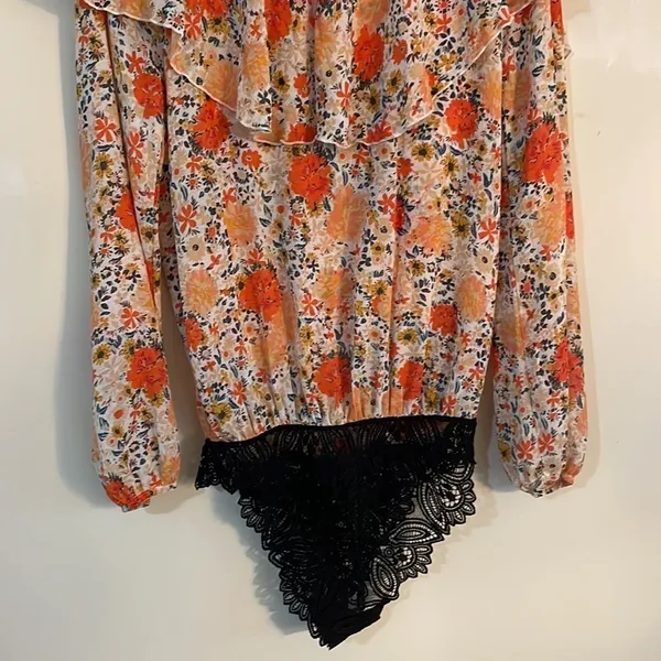 Free People Ivory And Coral Say It To Me Floral Body Suit - Image 14