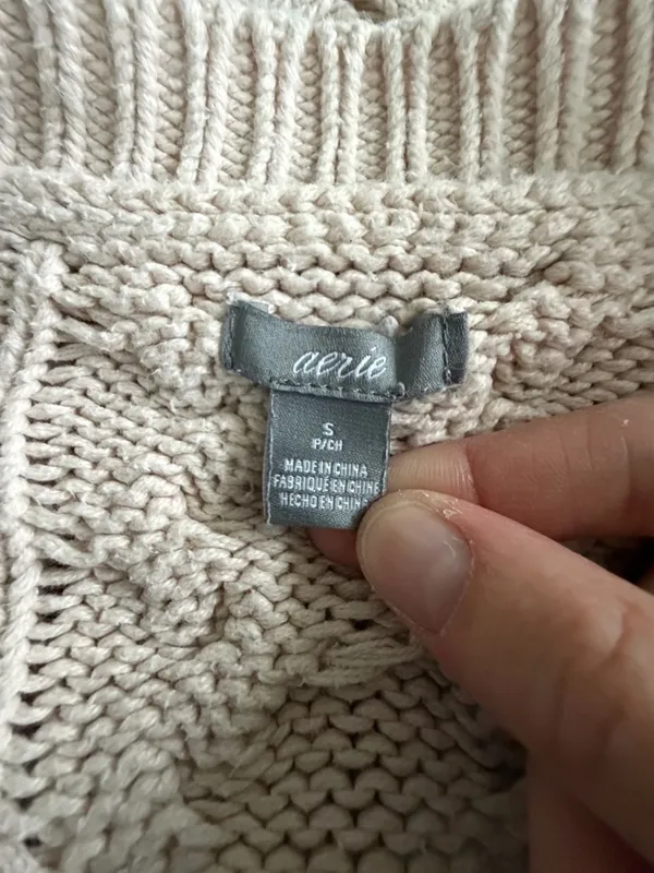 aerie Light Pink Cable Crewneck Sweater - Image 3