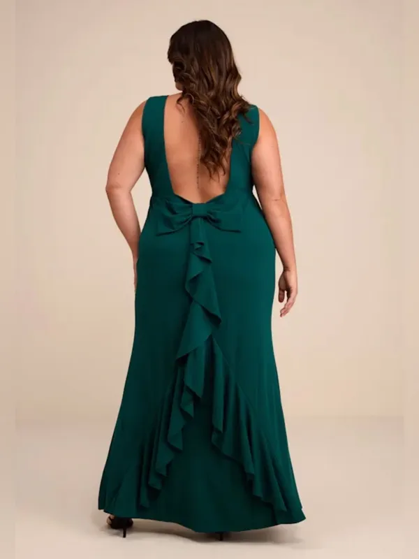 Lulus NWT Women XL Emerald Exquisite Refinement Backless Bow Ruffled Maxi Dress - Image 16