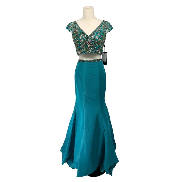 Sherri Hill 51167 Aqua Beaded Two Piece Gown Size 2 Mermaid‎ Formal Dress NWT - Image 4