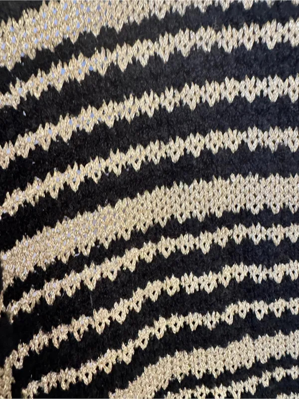 Chico’s Black & Gold striped Faron Knit Fringe long open front sweater vest XL 3 - Image 8