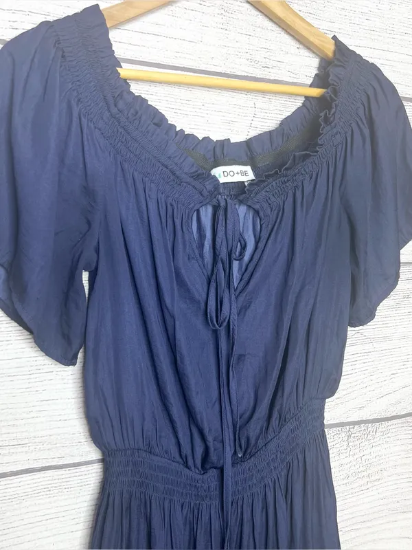 DO+BE Navy Blue Off Shoulder Keyhole Neck Short Sleeve Mini Dress Size Large - Image 5
