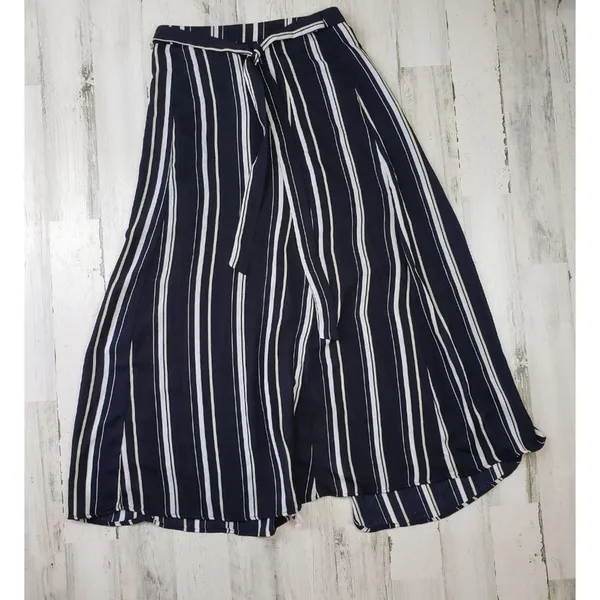 Polagram Navy Blue & White Stripe Split Maxi Skirt Women's Size Large - Image 7