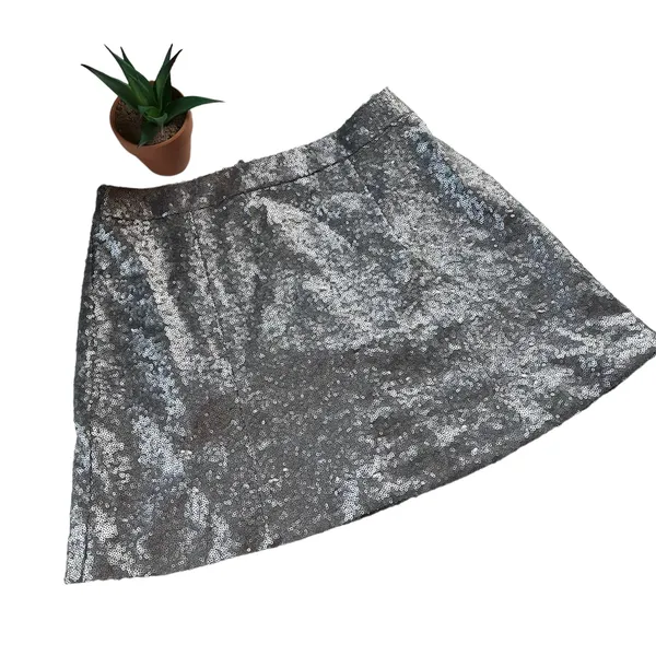 Decree Sequin Mini Skirt Sz M Silver Y2K Disco Festival Glam Party Holiday NYE - Image 2