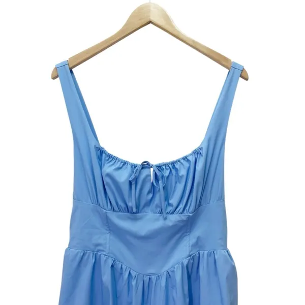 ASTR The Label Blue Corset Midi Dress Fit Flare Smocked Back Pockets Size Large - Image 7