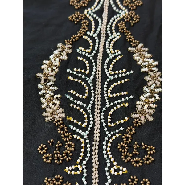 Black Embroidered Sheer Scarf Evening Wrap Shawl Gold & White Beaded Detailing - Image 9