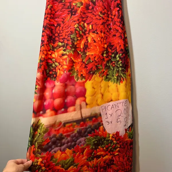 Zara Picante Pepper Mesh Fruit Vegetable Print Off Shoulder Maxi Dress Red Small - Image 4