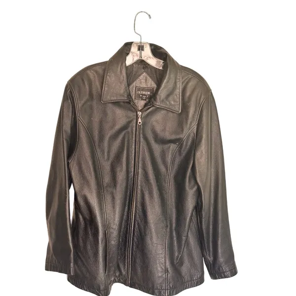 Outbrook Size 1X Vintage Collared Black Leather Zip-Up Jacket Coldwater Creek - Image 8