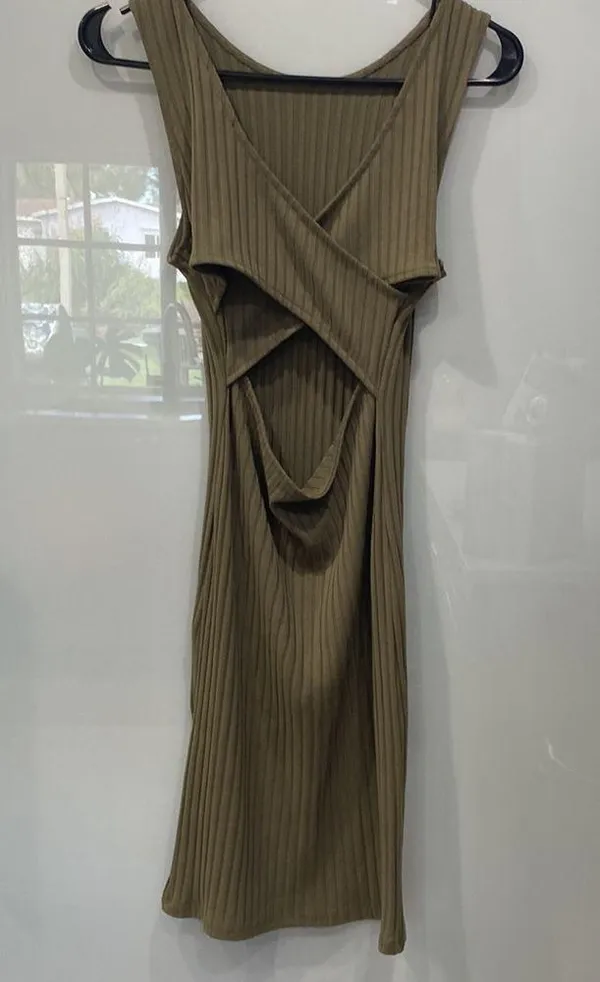 Dark Green Bodycon Stretchy Sleeveless Y2K Dress F21 Sz M - Image 3