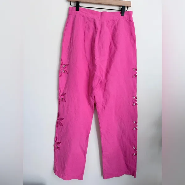 Anthropologie Tach Clothing Jorgelina Cut Out Pant Pink Linen blend m L - Image 4