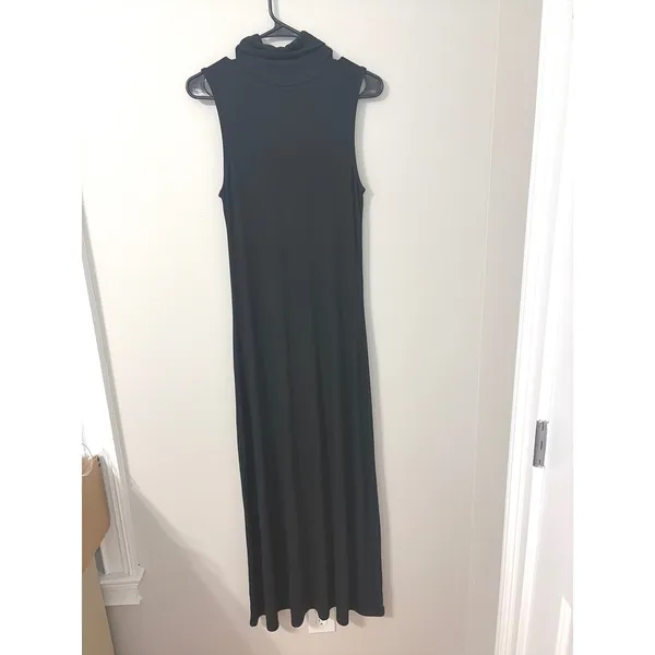 New Day Black Sleeveless Turtleneck Maxi Dress Small Modal Blend NEW Minimalism - Image 3