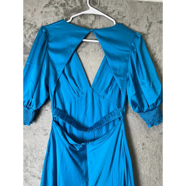 Petal + Pup Satin Maxi Dress Blue Open Back Puff Sleeve Formal Wedding‎ Med New - Image 4