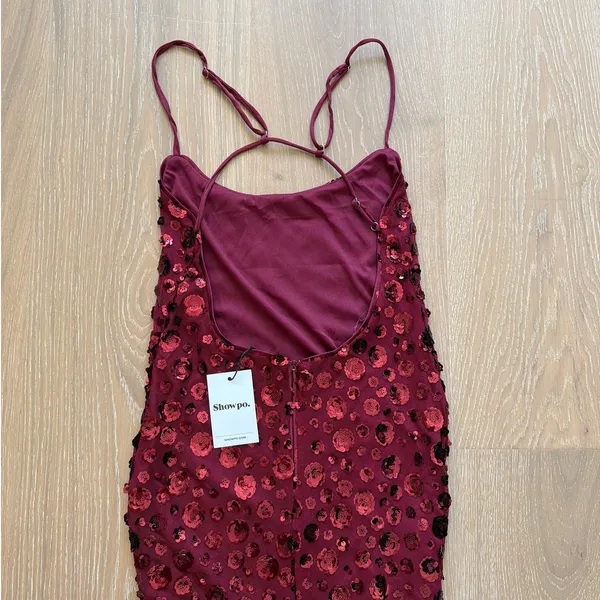 Showpo Backless Maxi Dress Sequins Blaze Size US4 Red - Image 4