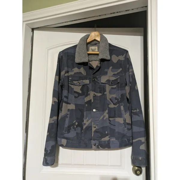 American Vintage Mens Camo Pockets Long Sleeve Collared Trucker Jacket Size L - Image 5