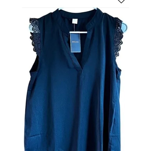 Milumia Black Sleeveless Lace Trim V-Neck Casual Top Size S - Image 2