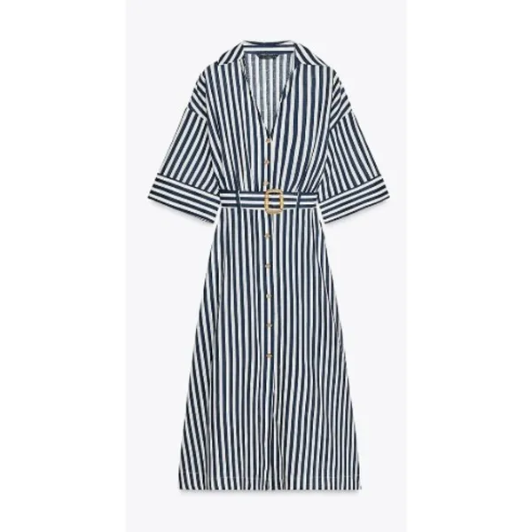 NWT Zara Blue White Striped Belted Dress Sz. XS - Image 2