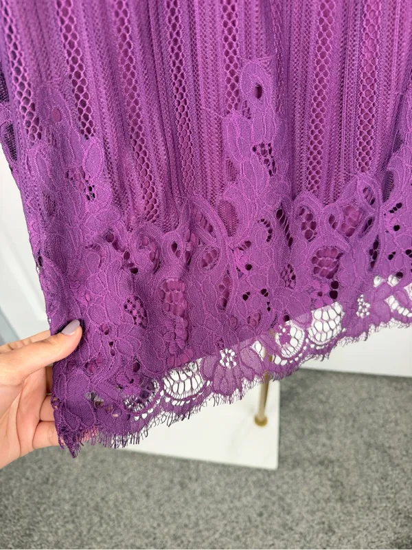 Ophelia Roe Purple Floral Lace Bell Sleeve Blouse Size S NWOT - Image 8