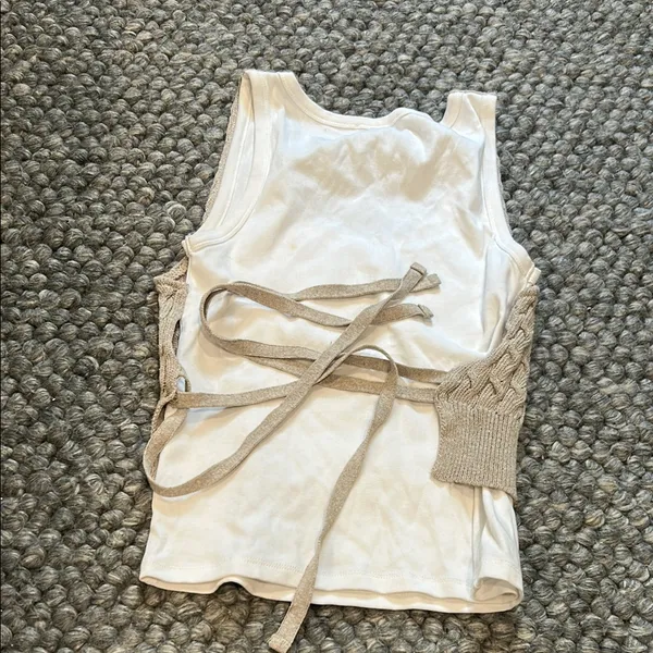 Zara Double Layered White Creme Knit Tie Blouse Size Medium - Image 5