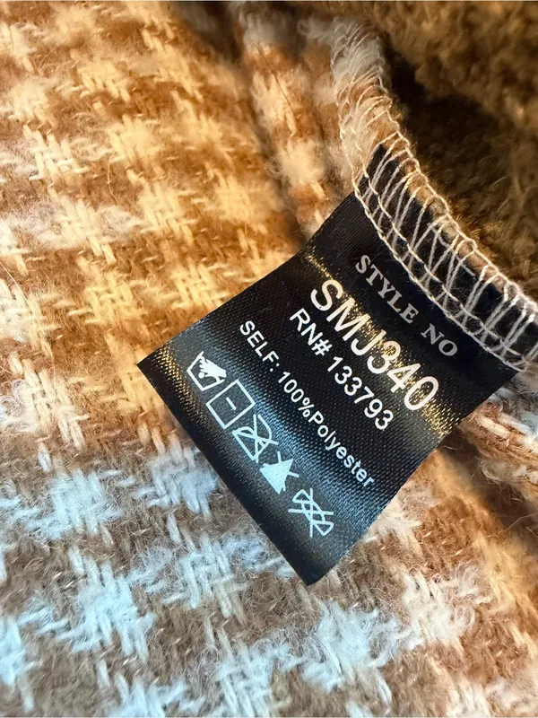 POL Pieced Houndstooth Panel Shacket Mocha Multi Patch Relaxed Fit Size Large - Image 12