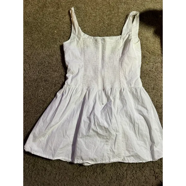 VergeGirl White Cotton Mini Dress Scoop Neck Smocked Back Fit Flare Sleeveless S - Image 5