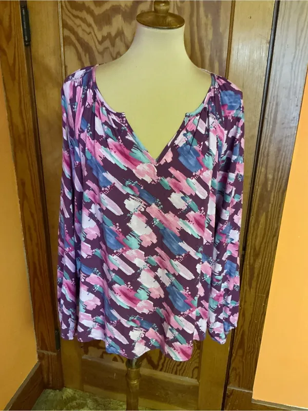 Emily Wonder Abstract Brushstroke Blouse Artsy Teacher Gallery Chic Rayon Top L - Image 8