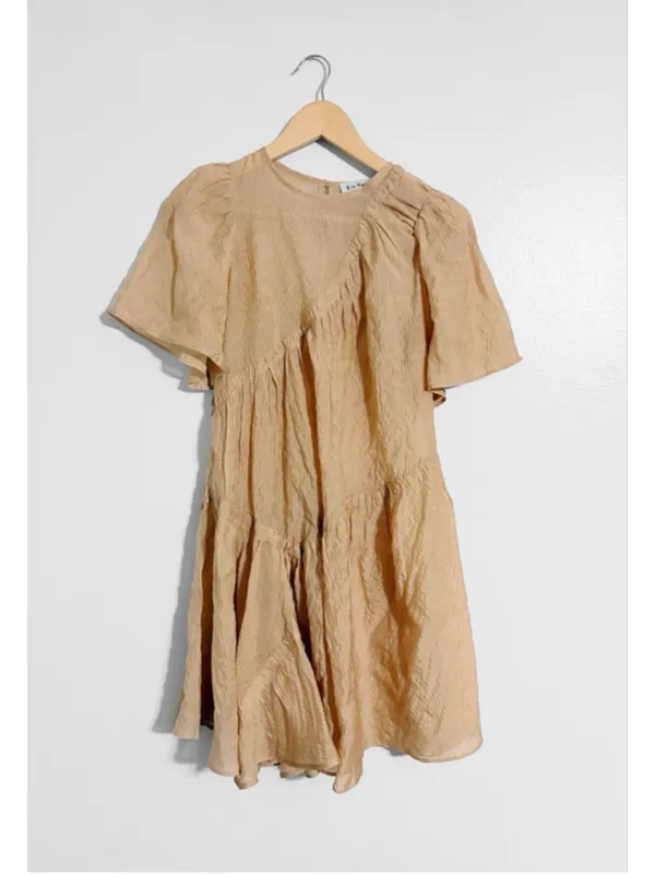 En Saison Dee Dee Asymmetrical Striped Mini Dress Tan Size XS - Image 2