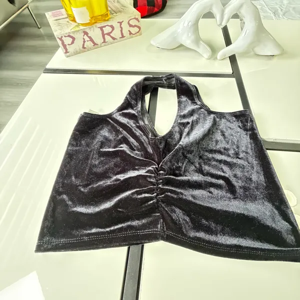 Bozzolo Black Velvet Square Neck Crop Tank Top - Size Large - Image 10