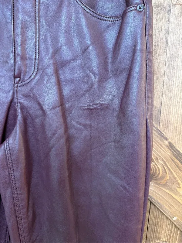 Good American Women’s Faux Leather Straight Leg Pants Burgundy READ Size 6/28 (9 - Image 4