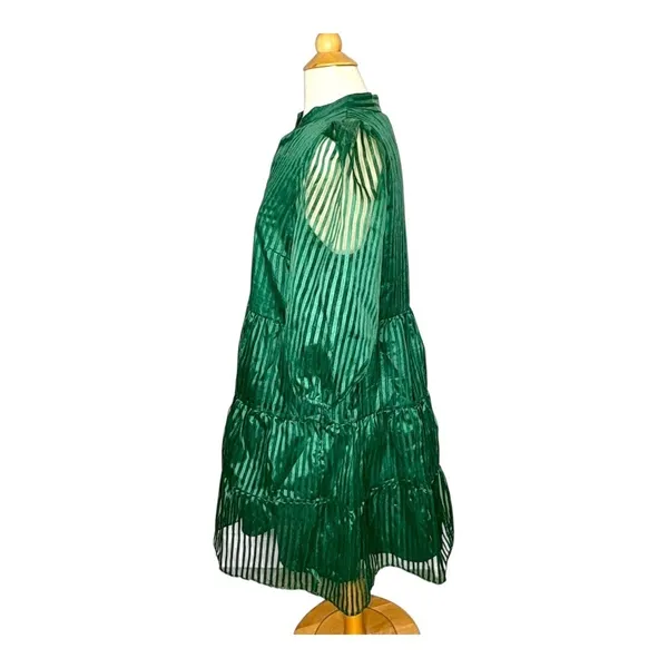 Crown & Ivy Tiered Mini Dress Womens Large‎ Green Striped Puff Sleeve Babydoll - Image 11