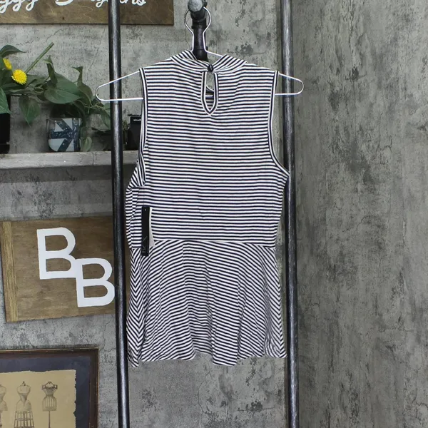 Bcx Juniors Sleeveless Striped Peplum Top 1004D49 Navy / White Stripe M - Image 2