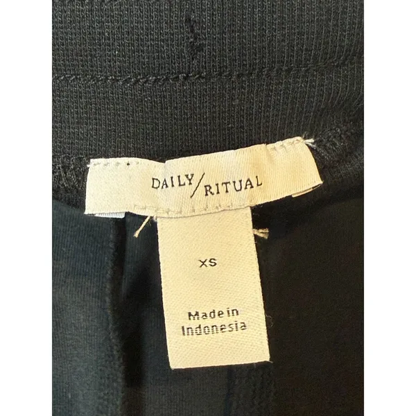 Daily Ritual Terry Cotton and Modal Drawstring Skirt Womens XS Black Mini Casual - Image 5