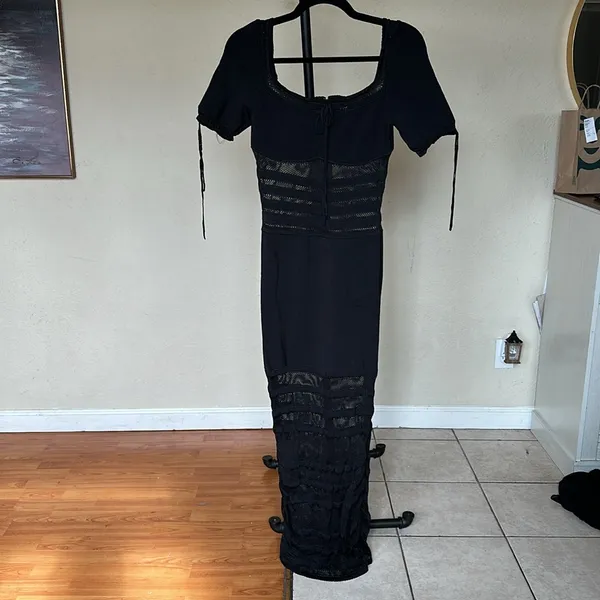 HOUSE OF CB 'Lilla' Black Openwork Knit Midi Dress‎ NWOT size S - Image 8